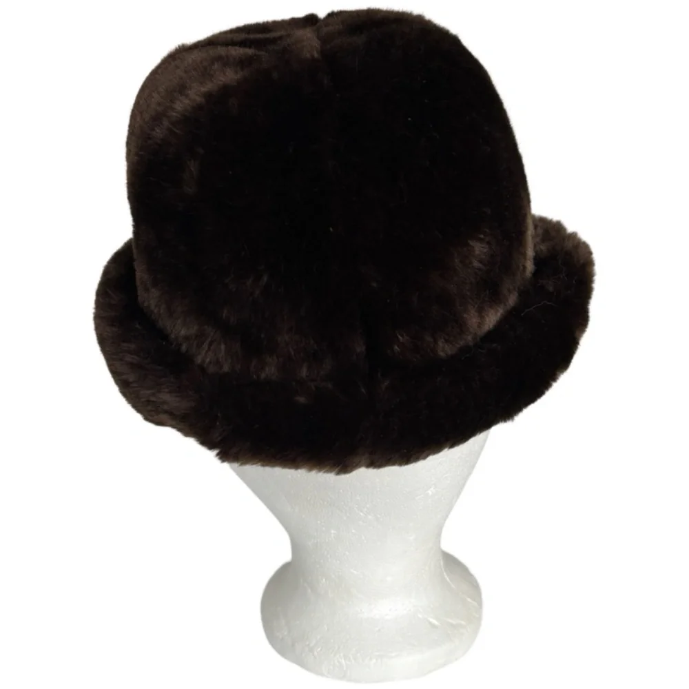 Vintage Faux Fur Bucket Hat - Brown - Made in England